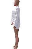 Rose Red Women Roman Cloth Long Sleeve Solid Color Cardigan Sport Casual Shorts Sets NK259-3