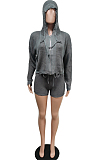 Camel Autumn And Winter Simple New Long Seeve Hoodie Zippet Sweater Shorts Solid Color Two-Piece F88386-2