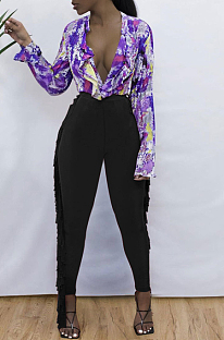 Black Cute Tassel High Waist Solid Color Bodycon Pants MTY6568-2