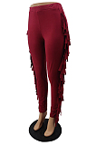 Wine Red Cute Tassel High Waist Solid Color Bodycon Pants MTY6568-1