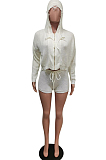 Camel Autumn And Winter Simple New Long Seeve Hoodie Zippet Sweater Shorts Solid Color Two-Piece F88386-2