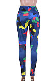 Cyan Women Camo Printing Bodycon Mid Waist Long Pants NK0100-3