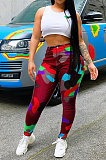 Red Women Camo Printing Bodycon Mid Waist Long Pants NK0100-2