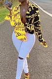 Pink Women Graffiti Printing Turn-Down Collar Long Sleeve Cardigan Loose Shirts NK057-2