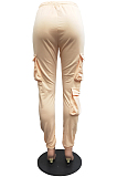 Cream White Casual Pure Color With Pocket Drawsting Ankle Banded Pants H1653-2