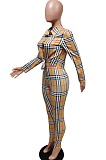 Purple Plaid Printing Long Sleeve Lapel Neck Single-Breadsted Shirts Bodycon Pants Sets F88381-3