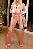 Brown Women Korea Velvet  Long Sleeve Zipper Spliced Sport Pants Sets NK263-9