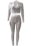 White Women Lace Long Sleeve Tops Tight Sport Casual Pants Sets NK261-1