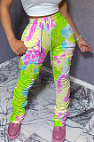 Colorful Women Shirred Detail Tight Mid Waist Long Pants NK105-1