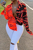 Green Women Graffiti Printing Turn-Down Collar Long Sleeve Cardigan Loose Shirts NK057-6
