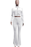 Brown Women Korea Velvet  Long Sleeve Zipper Spliced Sport Pants Sets NK263-9