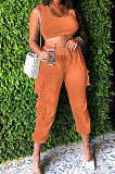 Black Sleeveless U Neck Tank With Pocket Drawsting Sweat Pants Solid Color Casual Yoga Sets H1651-1