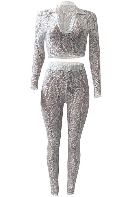 Black Women Lace Long Sleeve Tops Bodycon Sport Casual Pants Sets NK261-2