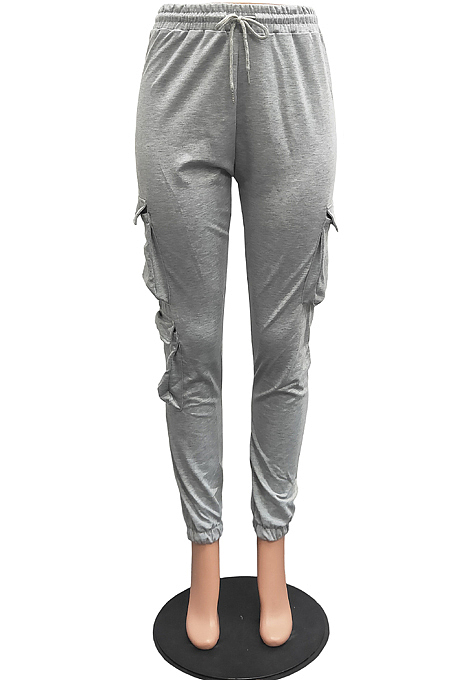 Cream White Casual Pure Color With Pocket Drawsting Ankle Banded Pants H1653-2