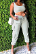 White Sleeveless U Neck Tank With Pocket Drawsting Sweat Pants Solid Color Casual Yoga Sets H1651-6