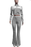 Dark Blue Women Korea Velvet  Long Sleeve Zipper Spliced Sport Pants Sets NK263-11