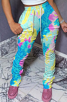 Colorful Women Shirred Detail Tight Mid Waist Long Pants NK105-1
