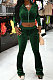 Dark Green Women Korea Velvet  Long Sleeve Zipper Spliced Sport Pants Sets NK263-8