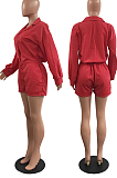 Orange Autumn And Winter Pure Color Long Sleeve Lapel Collar Collcet Waist Elestic Drawsting Romper Shorts H1687-2