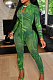 Green Fashion Printing Long Sleeve Stand Neck Zippet Collcet Waist Bodycon Jumpsuits MTY6570-2