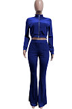 Dark Green Women Korea Velvet  Long Sleeve Zipper Spliced Sport Pants Sets NK263-8