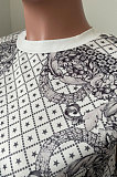 Red Women Positioning Printing Casual Long Sleeve Round Collar Blouse Shorts Sets NK257-3