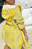 Orange Casual Printing Long Sleeve Zipper Beltband Drawsting Hoodie Coat Shorts Sport Two-Piece F88388-3