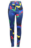 Red Women Camo Printing Bodycon Mid Waist Long Pants NK0100-2