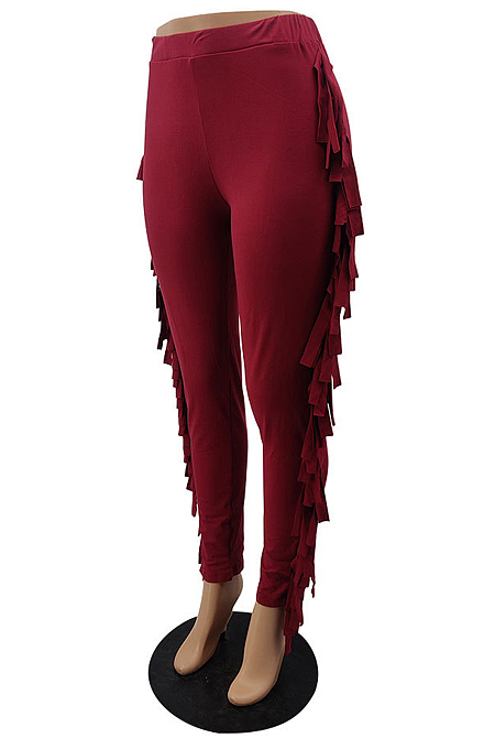 Champagne Cute Tassel High Waist Solid Color Bodycon Pants MTY6568-3