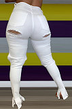 Black Women Hole Pure Color Split Long Pants NZ919-2