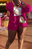 Orange Women Roman Cloth Long Sleeve Solid Color Cardigan Sport Casual Shorts Sets NK259-2