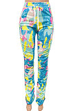 Colorful Women Shirred Detail Tight Mid Waist Long Pants NK105-1