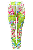 Yellow Women Shirred Detail Tight Mid Waist Long Pants NK105-2