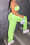 Blue Summer Pure Color Spliced Oblique Shoulder Condole Belt Tank Loose Ankle Banded Pants Sets YNS1662-3