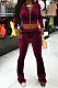 Wine Red Women Korea Velvet  Long Sleeve Zipper Spliced Sport Pants Sets NK263-10