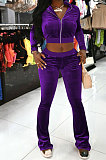 Brown Women Korea Velvet  Long Sleeve Zipper Spliced Sport Pants Sets NK263-9