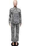 White Decorative Pattern Long Sleeve Lapel Neck Single-Breasted Shirts High Waist Shift Pants Two-Piece F88385-1