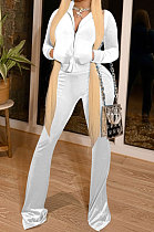 White Women Korea Velvet  Long Sleeve Zipper Spliced Sport Pants Sets NK263-2