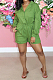 Green Autumn And Winter Pure Color Long Sleeve Lapel Collar Collcet Waist Elestic Drawsting Romper Shorts H1687-5