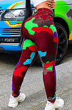 Red Women Camo Printing Bodycon Mid Waist Long Pants NK0100-2