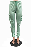 Light Green Casual Pure Color With Pocket Drawsting Ankle Banded Pants H1653-4