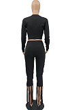 Light Purple Cotton Blend Long Sleeve O Collar Bodycon Top High Waist Wide Leg Pants Cute Tassel Sets MTY6563-1