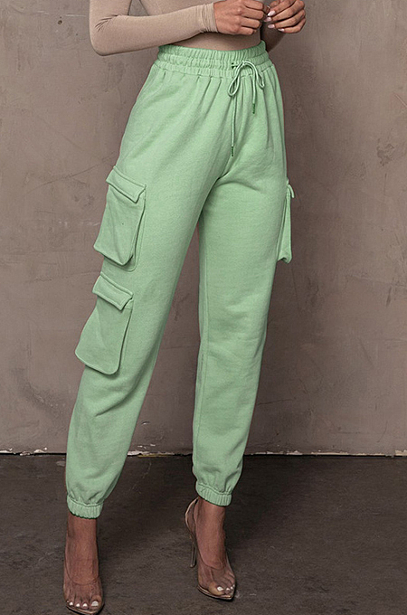 Black Casual Pure Color With Pocket Drawsting Ankle Banded Pants H1653-5