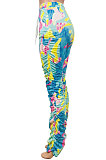 Green Women Shirred Detail Tight Mid Waist Long Pants NK105-3