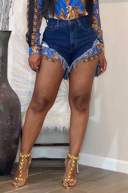 Dark Color Lady Jeans Tassel Shorts NZ948