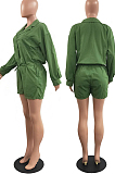 Orange Autumn And Winter Pure Color Long Sleeve Lapel Collar Collcet Waist Elestic Drawsting Romper Shorts H1687-2