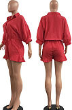 Pink Casual Half Sleeve Lapel Collar Single-Breasted Elesticband Ruffle Solid Color Romper Shorts H1685-1