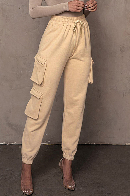 Black Casual Pure Color With Pocket Drawsting Ankle Banded Pants H1653-5
