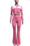 Dark Green Women Korea Velvet  Long Sleeve Zipper Spliced Sport Pants Sets NK263-8