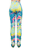 Green Women Shirred Detail Tight Mid Waist Long Pants NK105-3